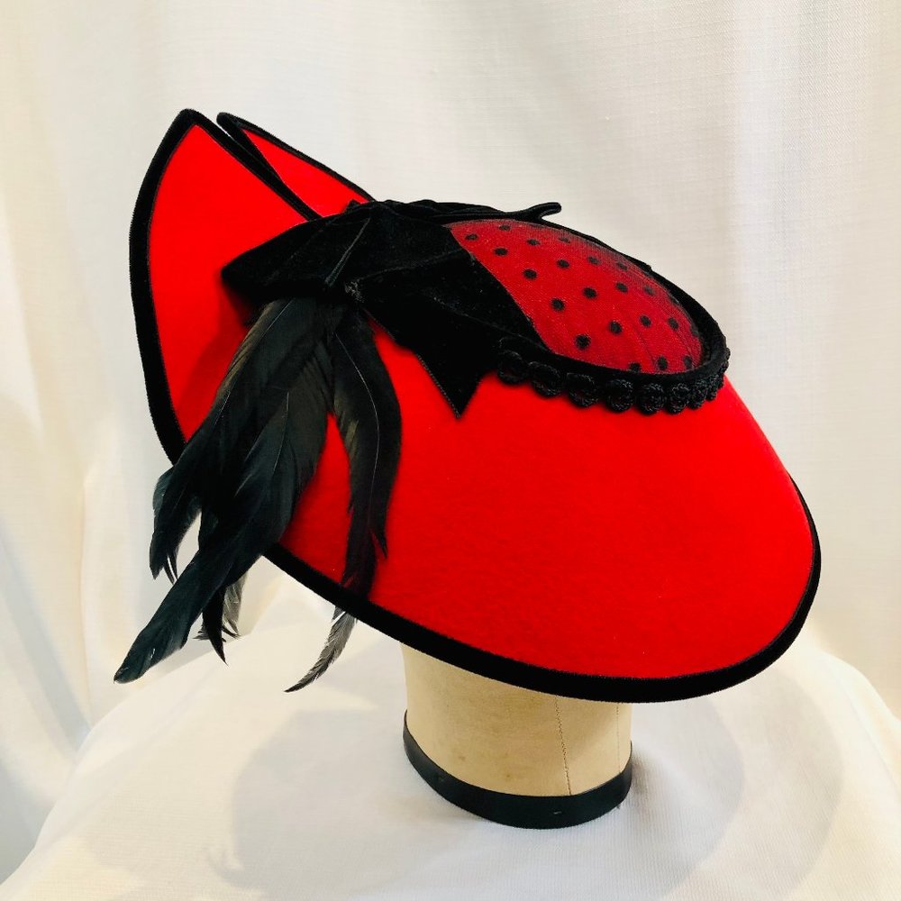Whittall & Shon Red and Black Hat Vintage 1980s